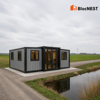 Maison conteneur extensible BlocNEST, bungalow préfabriqué modulaire au design moderne pour la vie de famille et les vacances