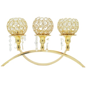 Fancy Gold Color Shiny Pulido Metal Vela Votiva Titular Accesorios de iluminación Hotel Villa Titular de cuentas de cristal decorativo - Product Image 1