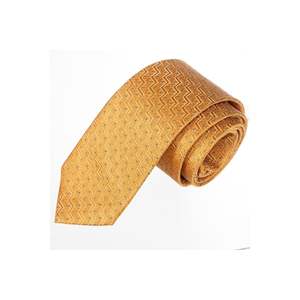 Corbata hecha a mano tejida Jacquard con puntos azules estampados en zigzag dorado - Product Image 1
