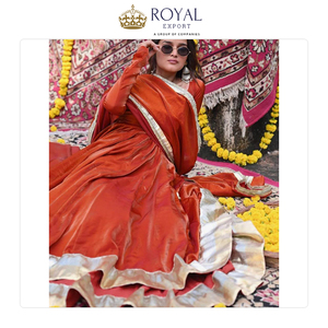 Venta Exclusiva de la Última Moda de la Colección de Diseñador, Traje Anarkali de Seda Pesada con Encaje Elegante para Bodas - Product Image 2