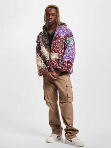 Ropa de calle para hombre Sudadera con capucha y cremallera Patchwork Impreso Sudadera de lana de gran tamaño con capucha y bolsillos Chaqueta de estilo Hip Hop Moda - Product Image 6