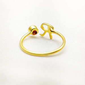 Alphabet R Initiales avec pierre grenat Argent sterling 925 Lettres de nom en métal Or Vermeil Bague délicate Bijoux pour femmes Bagues en vrac - Product Image 3