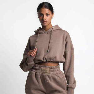 Ropa de Boutique al por Mayor para Mujer, Sudadera Corta de Manga Larga de Color Sólido, Sudadera con Capucha para Mujer, Ropa Deportiva de Calle de Algodón - Product Image 1