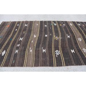 Vintage Rug, 6.1x10.8 ft Large Rug, <b>Brown</b> Abstract <b>Wool</b> Turkish Rug - Product Image 3