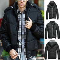 Vestes bomber d'hiver pour hommes en gros – Liquidation : Manteau d'hiver rembourré à capuche en toile noire pour hommes