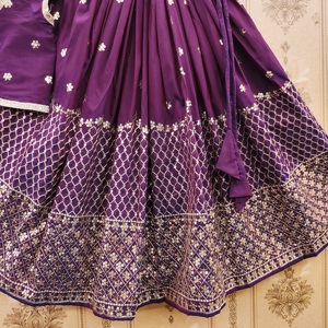 Purple Fully Stitched Polyester Floor-Length Girls' Designer Bridal Kids Lehenga Choli Set Heavy Embroidered <b>Sequins</b> Party - Product Image 4