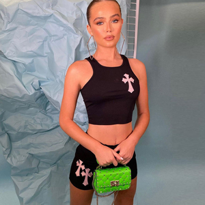 Conjuntos de Jogger de algodón ajustados al por mayor, camiseta sin mangas y pantalones cortos para mujer, conjunto de 2 piezas de verano para Jogger de motorista, conjunto corto de 2 piezas para niñas a juego, conjunto de 2 piezas - Product Image 2