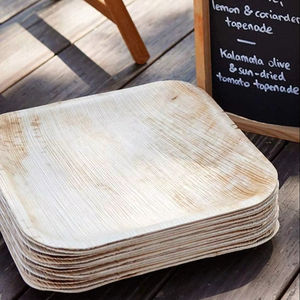 Assiettes carrées jetables en feuilles de palmier d'arec, 8 pouces, en bambou, emballées sous film rétractable, pour les fêtes, similaires aux assiettes à dîner - Product Image 1