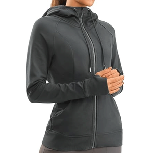 Vêtements de sport d'hiver pour femmes, veste à capuche, design personnalisé, couleur unie, fermeture éclair intégrale, sweat-shirt en polaire 100% coton, course en plein air - Product Image 6