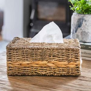 Taille personnalisée et logo boîte à mouchoirs en raphia naturel boîtes en jonc de mer tissage rectangle en gros - Product Image 2