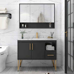 American Style Design Bathroom Vertical Cabinet with Solid Wood <b>Doors</b> Sintered Stone Basin Loading Vanity Set - Product Image 5