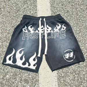 Pantalones cortos lavados con ácido de alta calidad con logotipo impreso personalizado pantalones cortos de calle de retazos de algodón Vintage para hombre - Product Image 2