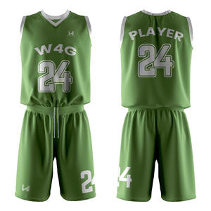 Ensemble de maillots de basket-ball W4G personnalisés pour hommes 100% polyester évacuation de l'humidité séchage rapide respirant sans manches transfert de chaleur imprimé - Product Image 1