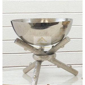 Bol de vaisselle fantaisie composé de verre et de cadre en aluminium avec support de couleur argent brillant polissage fournitures de mariage de table - Product Image 5