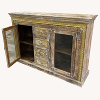 Meubles de maison rustique blanc, commode à tiroirs de détresse, armoire en bois de ferme, Style folklorique, sculpté, armoire de rangement en bois massif, armoire en verre