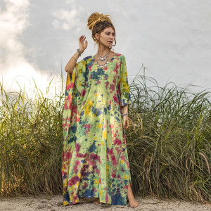 Wholesale Tie Dye <b>Kaftans</b> India Women Apparel Short Sleeve V Neckline Bohemian Short <b>Kaftan</b> for Women Beachwear Summer Cover Ups - Product Image 5