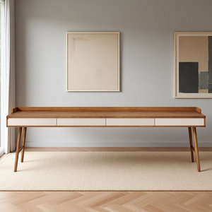 Solid Wood Writing <b>Desk</b> with Multi-<b>Drawer</b> Storage Cream Spindle Legs Rectangular Office <b>Desk</b> DESK2-0086 - Product Image 1