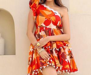 Vestido corto con estampado de bloque de mano indio para mujer, vestido informal de verano de algodón, vestido largo corto de estilo bohemio, tela de cintura Natural - Product Image 1