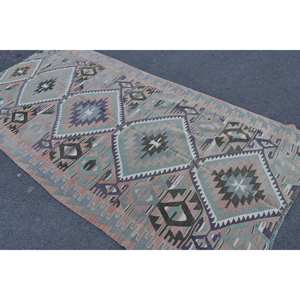 พรมขนสัตว์พื้นที่สไตล์ตุรกีโบราณขนาด48x96นิ้วการออกแบบการเย็บปะติดปะต่อกันด้วยสีเบจสีฟ้าแบบถักแบนใช้เทคนิคการตกแต่งห้องนั่งเล่นยาง - Product Image 4