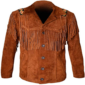 Camisa occidental de estilo vaquero con cuentas y flecos de cuero de ante de vaca de alta calidad de color tostado personalizado para hombres - Product Image 6