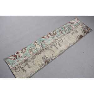 Vintage Turkish Rug 1.4x5.3 ft (43x161 cm), <b>Brown</b> <b>Wool</b> Rug - Product Image 4