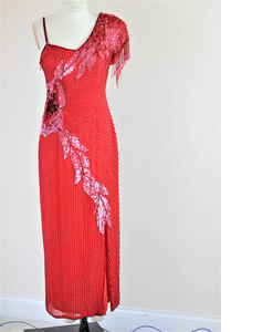 Vestido Vintage de Línea A, Cuello en V, Largo hasta el Suelo, con Bordado de Cuentas y Lentejuelas, Cintura Natural, Tela de Crepé y Malla, Ecológico - Product Image 5