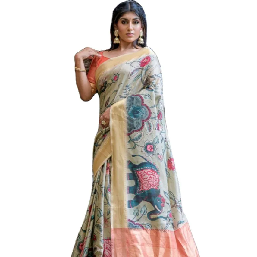 Cheap Rated Soft Silk Classy With Ethnic Indian Printed One Colored Saree With Plain Blouse Piece For Women For Casual Wear