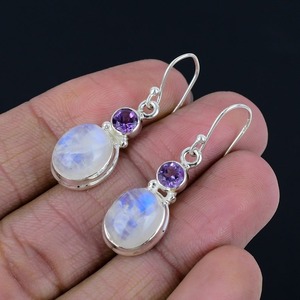 925 solide bijoux en argent Sterling pierre de lune Spinner boucles d'oreilles parfait femmes balancent pierres précieuses boucles d'oreilles cadeau donnant pour le feu bleu - Product Image 3