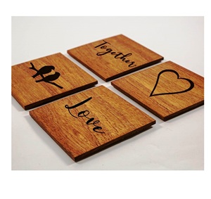 LEAF STALK Mother of Pearl MOP Inlay Coasters Set of 4 Custom <b>Wood</b> Coaster Set with 0handmade Bone and Brass Inlay - Product Image 6