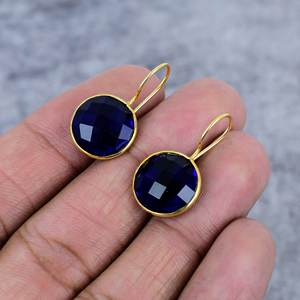 Pendientes de Plata de Ley 925 de zafiro azul, alambre de piedras preciosas delicadas chapadas en oro, regalo de fiesta de boda de moda para mujer - Product Image 3