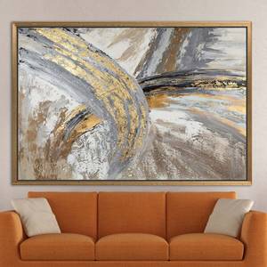 Impression sur toile élégante or et argent - Décoration murale abstraite contemporaine, 1P : encadré or - Product Image 1