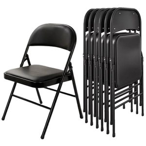 เก้าอี้พับดีไซน์ทันสมัย ​​หุ้มหนังสีดำบุเบาะ โครงโลหะ เหมาะสำหรับงานกลางแจ้ง สำนักงาน การฝึกอบรม และงานแต่งงาน - Product Image 1