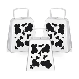 Fabricantes fornecedores metal impressão leite ruído criador promocional branco cowbell com suporte sinos