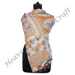 SC1031 Vintage Kantha travail coton fait à la main écharpe Design à la mode filles partout cousu à la main Style uni longue longueur - Product Image 1