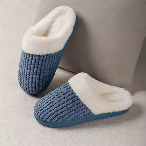 Chaussons d'intérieur décontractés pour femmes, en coton chaud, avec dessus en cuir de vache, chaussures élégantes pour la marche en hiver - Product Image 1