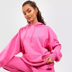 Women's High Quality XL Size Breathable Fleece Tracksuit Set Embroidered Logo Printed Hoodie Sweatpants for Spring Winter Solid - Product Image 5