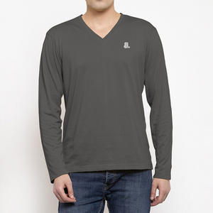 T-shirt en coton à manches longues pour homme, col en V, t-shirt à col en V, logo personnalisé, t-shirt à manches longues pour homme, col en V - Product Image 1