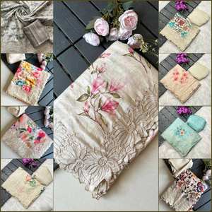 Tela de seda Tussar pura de alta calidad, Sari con patrón Floral pesado con trabajo de corte y diseño de borde bordado para ropa de boda - Product Image 3