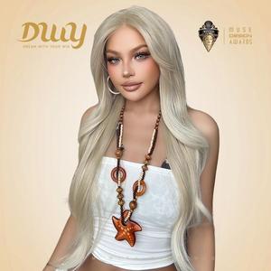 Perruque synthétique Lumi-DWY 136 blond platine ondulée avec raie libre et dentelle transparente sur le devant - Product Image 5