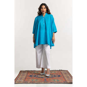 Túnica Teñida Dobby KJ-43242 100% Lino Transpirable de Cintura Media con Pantalones Anchos y Decoración de Botones - Product Image 1