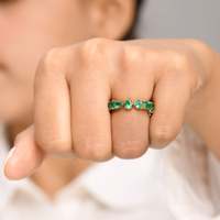 Pierre précieuse émeraude naturelle multi-formes et exclusive, fabriquée à la main en or 14k massif, bague d'éternité, bijoux en gros OEM