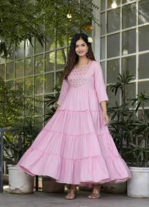 Áo choàng dân tộc thoải mái cho phụ nữ bền thêu anarkali phù hợp với Dài Thêu Viscose anarkali Ăn mặc - Product Image 2