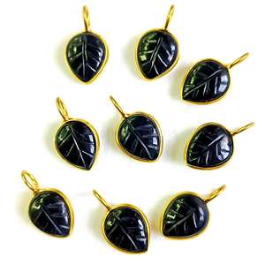 Onyx noir naturel 925 feuille d'argent pendentif pierre en vrac sculpté feuille breloques pour bijoux en gros pierres précieuses feuilles sculptures en vrac - Product Image 1
