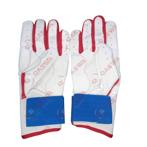 Gants de frappe de baseball personnalisés en cuir de couleur blanche, bleue et rouge à manchette longue pour les joueurs de baseball - Product Image 4