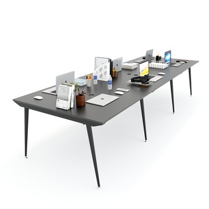 SFCN007 - Mesa Cónica Minimalista de Madera de Caucho para 6 Personas, Estación de Trabajo de 6 Asientos de Diseño Conciso - Product Image 1