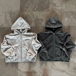 Ropa de calle de alta calidad, estampado Vintage, lavado ácido desgastado, diamantes de imitación, Sudadera CON CAPUCHA DE Color personalizado, sudaderas con cremallera para hombres y mujeres - Product Image 3