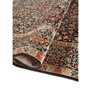 Alfombra de Lana y Seda Anudada a Mano, Color Gris Aurora y Negro, Diseño Floral AKWS-13043, Rectangular, para Pasillo, Sala de Estar, Diseño de Rompecabezas para el Hogar - Product Image 2