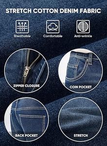 Rabush กางเกงยีนส์ผู้ชาย, กางเกงยีนส์ผ้าออกซ์ฟอร์ดไซส์ใหญ่ระบายอากาศได้แบบลำลองมีกระดุมสีพื้น - Product Image 5