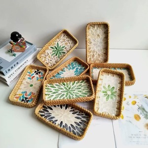 ถาดรองซับน้ำไม้ถูพื้นหวายสำหรับใช้ในห้องน้ำถาดใส่ของประดับมุกลายเปลือกหอยมุก - Product Image 4