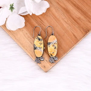 Pendientes colgantes de latón rutenio negro hechos a mano Bumble Bee Jasper Gemstone Classic última joyería de boda para mujer regalo nupcial - Product Image 5